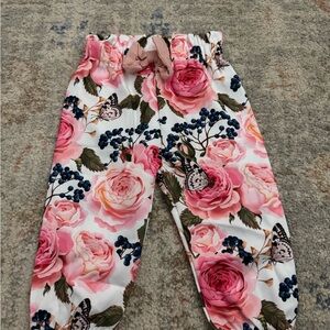Floral Pink and White Pants